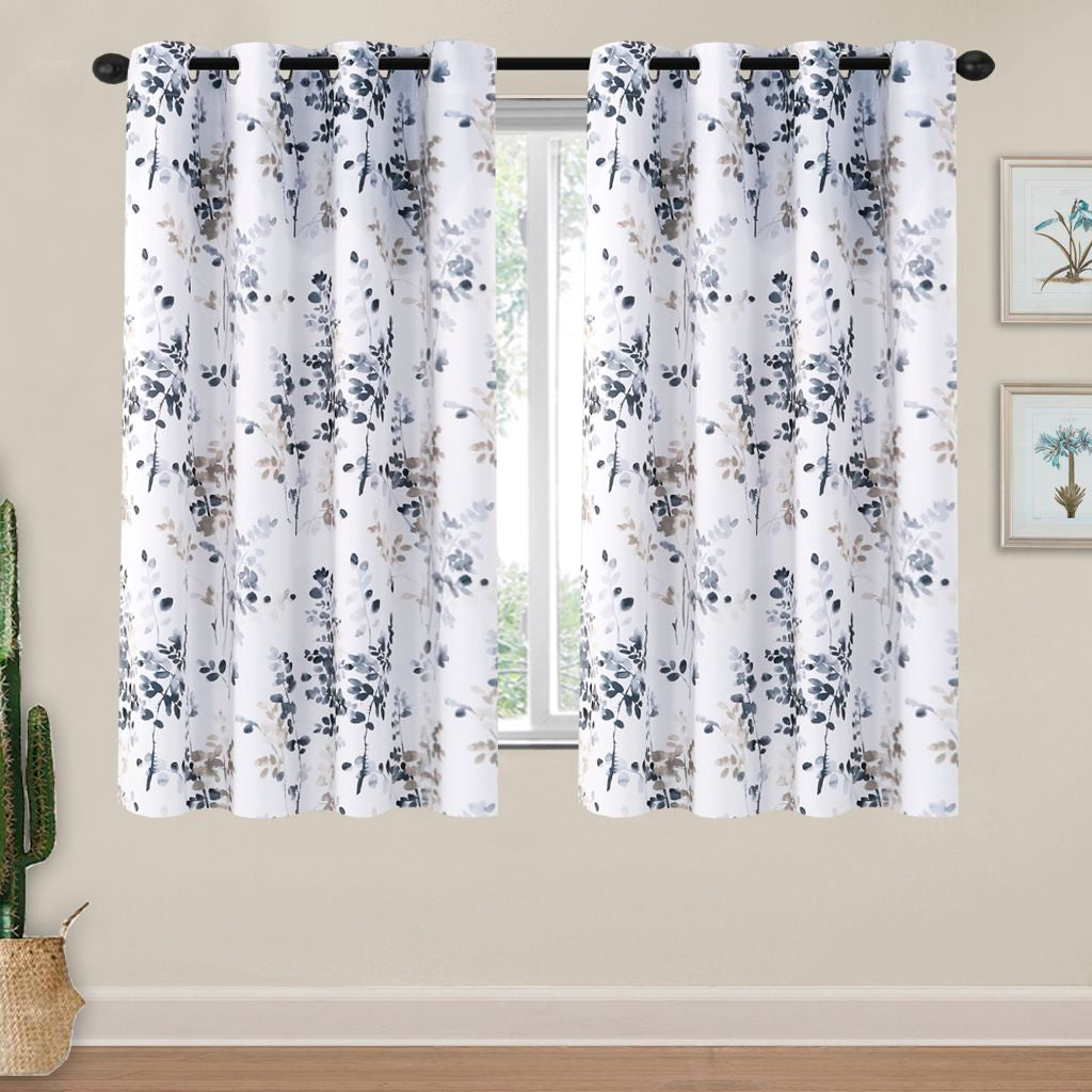 Blackout Room Darkening Thermal Insulated Curtain Grommet Panels, Vintage Classical Floral Printing, 52" W x 63" L