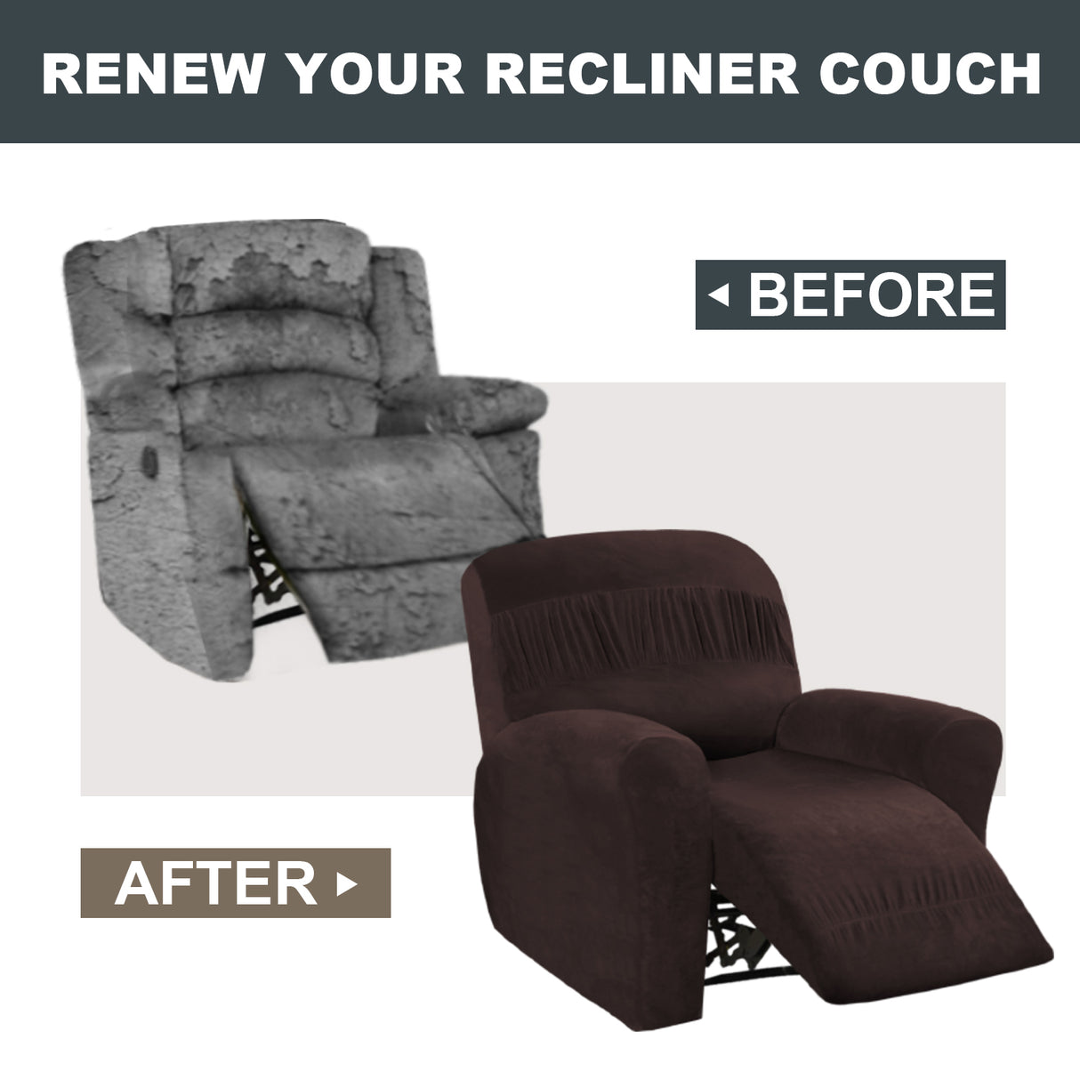 3-Pieces Stretch Velvet Recliner Slipcover