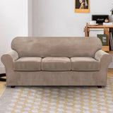 4-Piece Stretch Velvet 3-Seater Sofa Slipcover